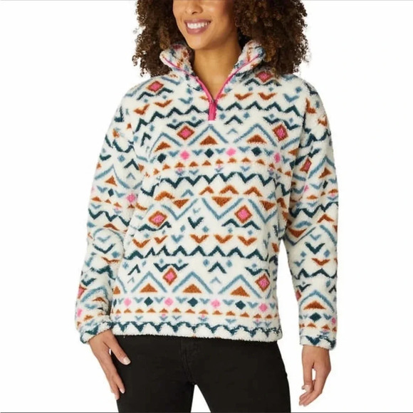 Eddie Bauer Aztec Print Sherpa Quarter Zip Pullover - Picture 1 of 9